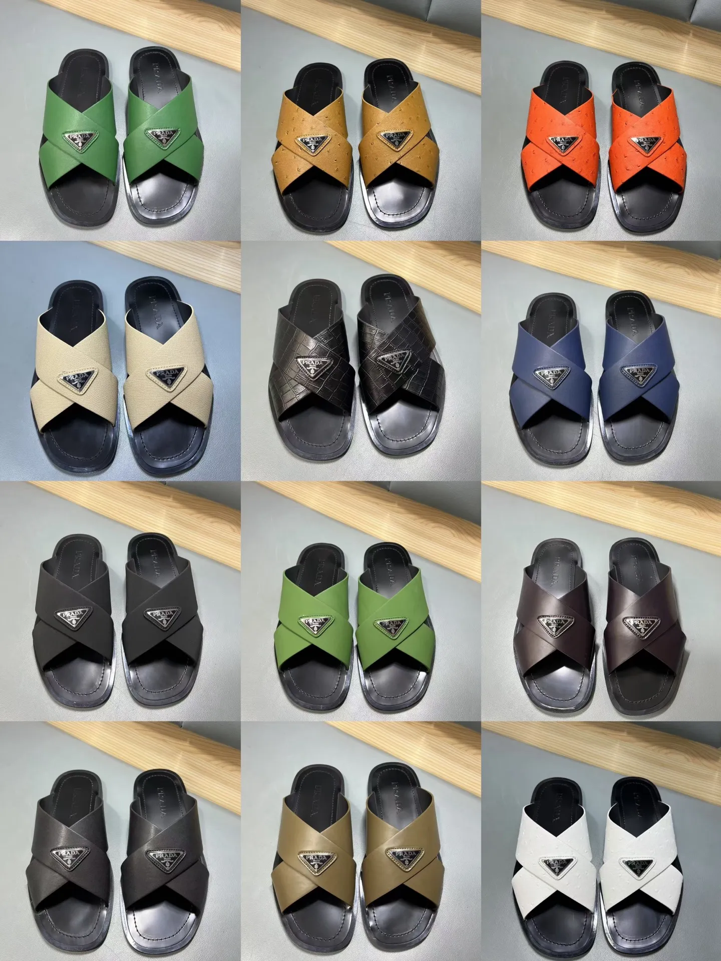 340💰PRADA Prada’s latest slippers are synchronized with the official website. This slipper is made of the brand’s unique and iconic Saffiano leather. The brand logo jumps out from the double straps, and the brand style is clearly visible. Cowhide gives men elegant charm and functional design, making it an ideal choice for vacation and leisure. Size:38-45